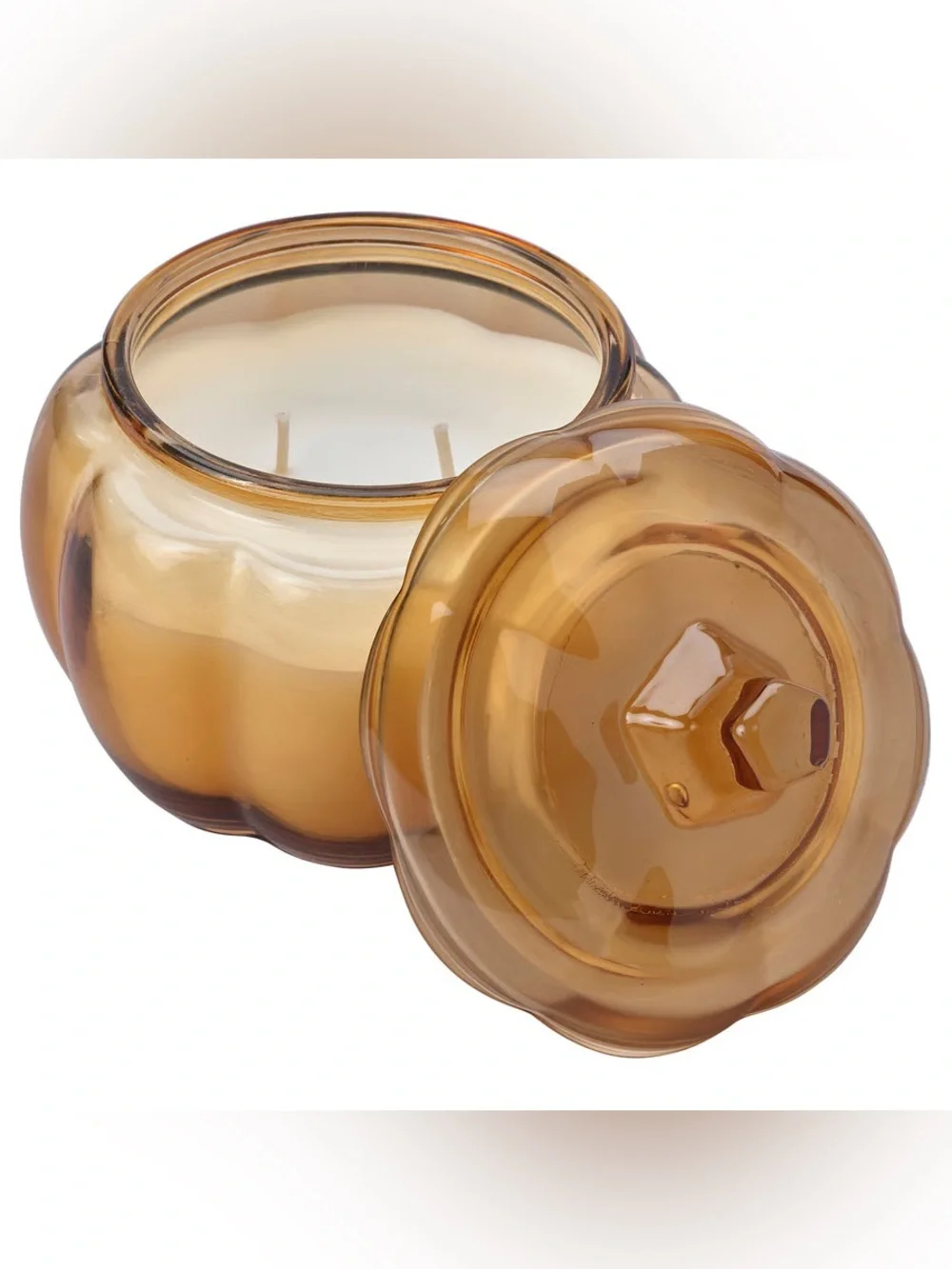 Amber Glass Candle Jar with Lid - Pumpkin Shape